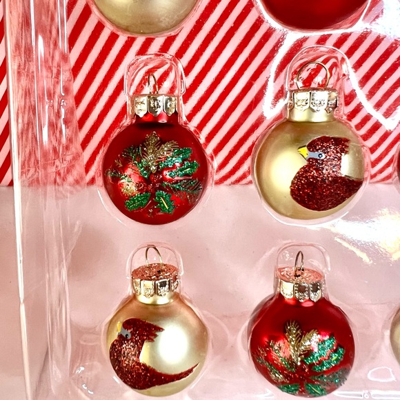 20 Christmas Mini Glass Ball Ornaments Red Cardinal Winter Flower Red Gold - Picture 4 of 8
